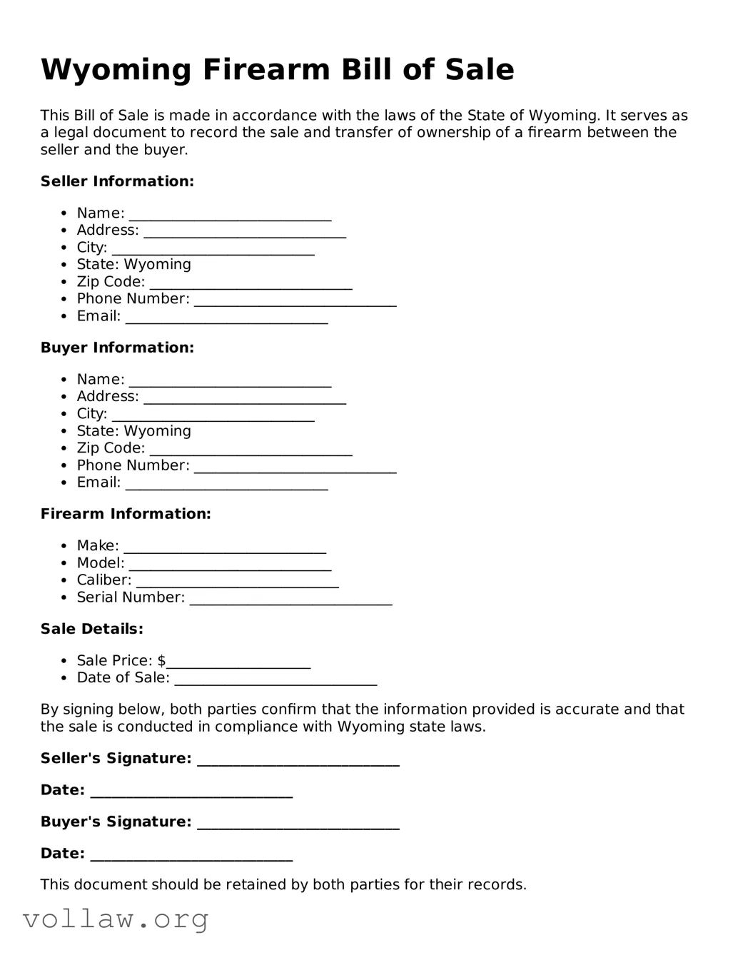 Attorney-Verified  Firearm Bill of Sale Form for Wyoming