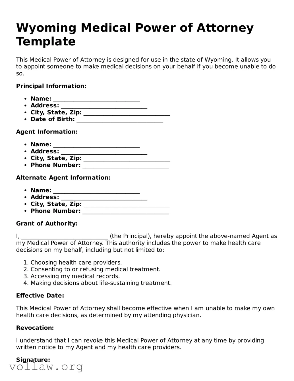 Attorney-Verified  Medical Power of Attorney Form for Wyoming