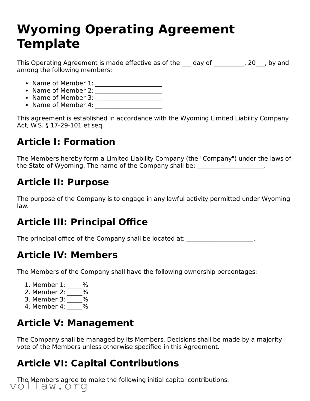 Attorney-Verified  Operating Agreement Form for Wyoming