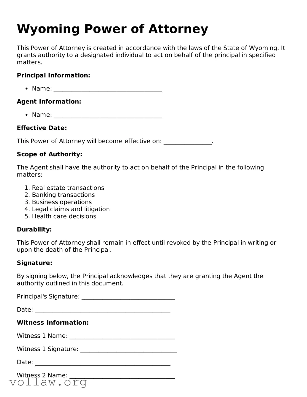 Attorney-Verified  Power of Attorney Form for Wyoming