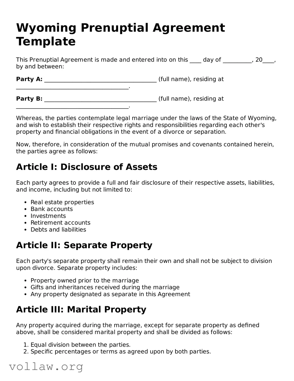 Attorney-Verified  Prenuptial Agreement Form for Wyoming