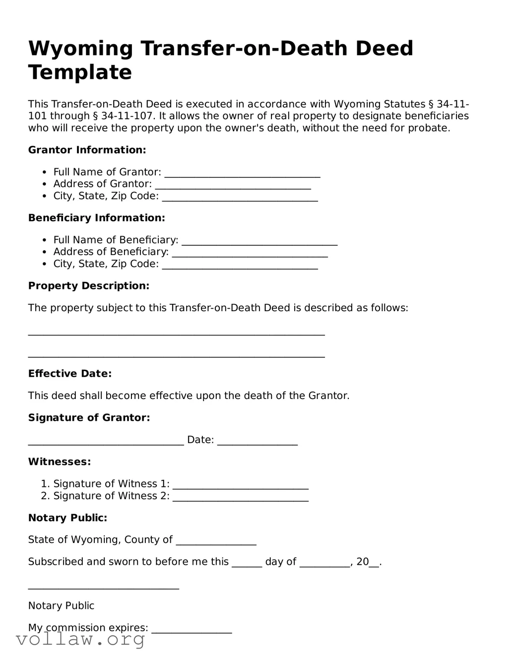 Attorney-Verified  Transfer-on-Death Deed Form for Wyoming